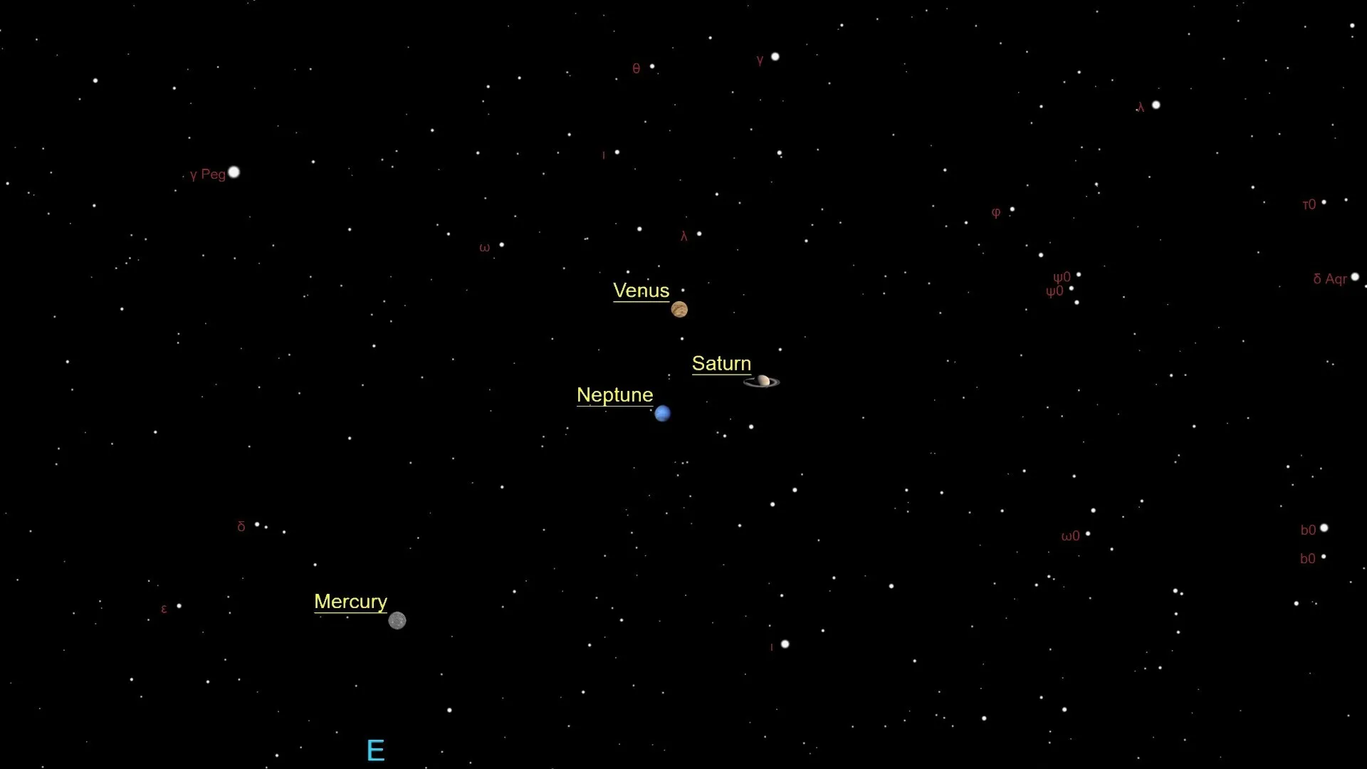 eine Illustration des Nachthimmels, die drei Planeten zeigt, die ein Dreieck vor den Hintergrundsternen bilden