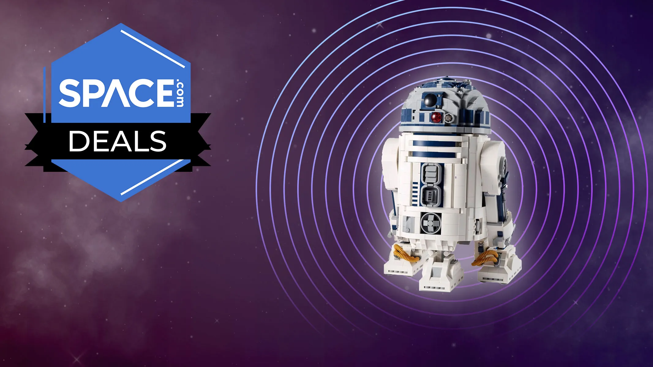 Lego R2-D2 auf einem Transparent.